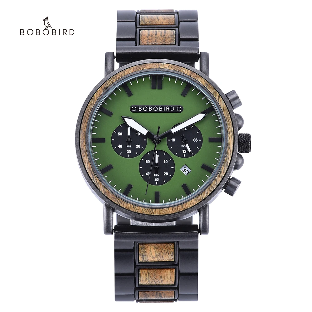 BOBO BIRD Wood & Stainless Steel Wristwatch