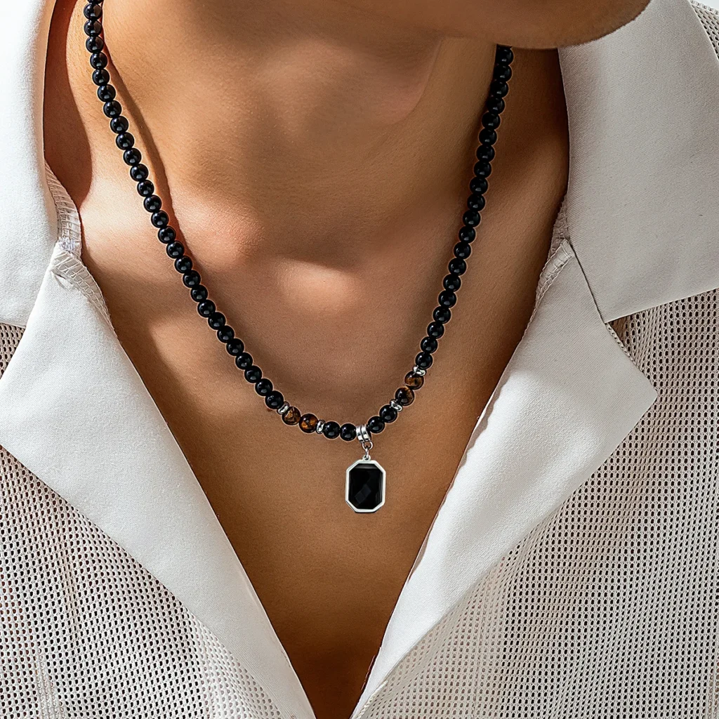 Black Square Pendant Necklace