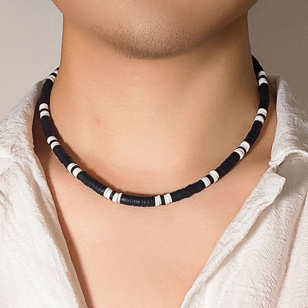 White and Black Soft Clay Bead Necklaces