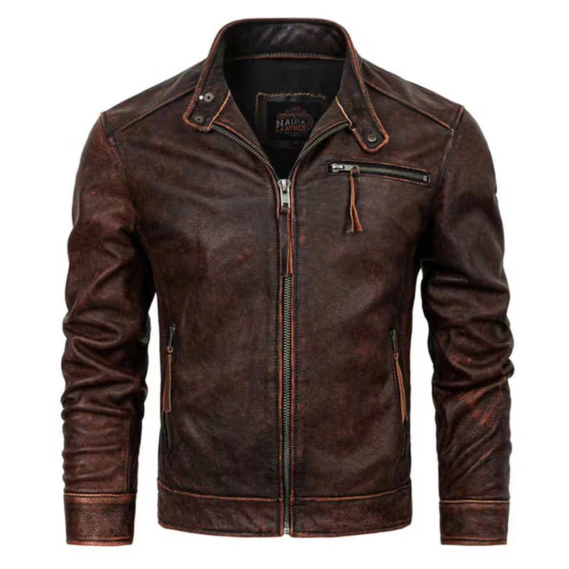 Leather Stand Collar Jacket