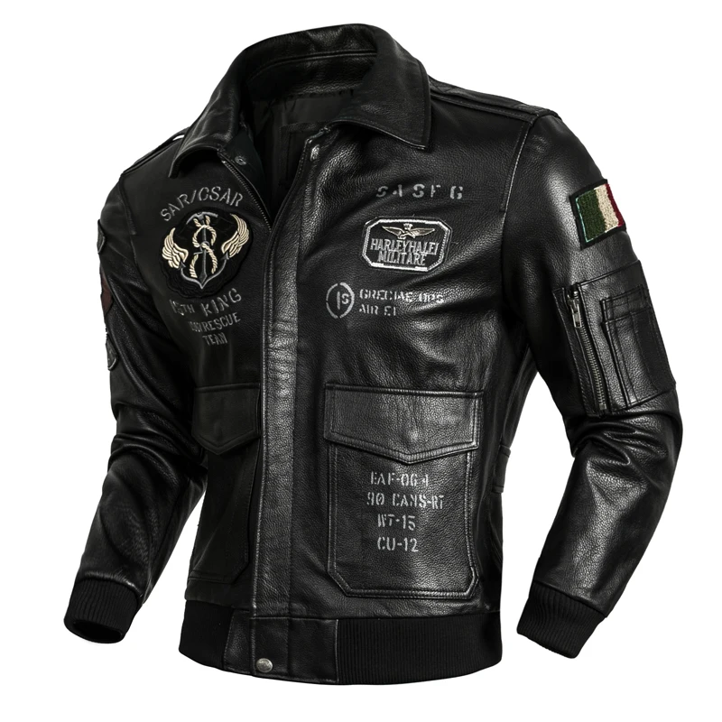 Black Leather Italian Flag Bomber Jacket