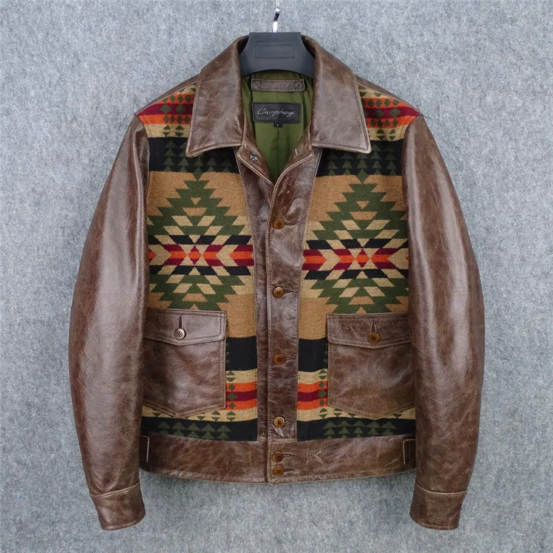 Leather Patterned Canvas Jacket